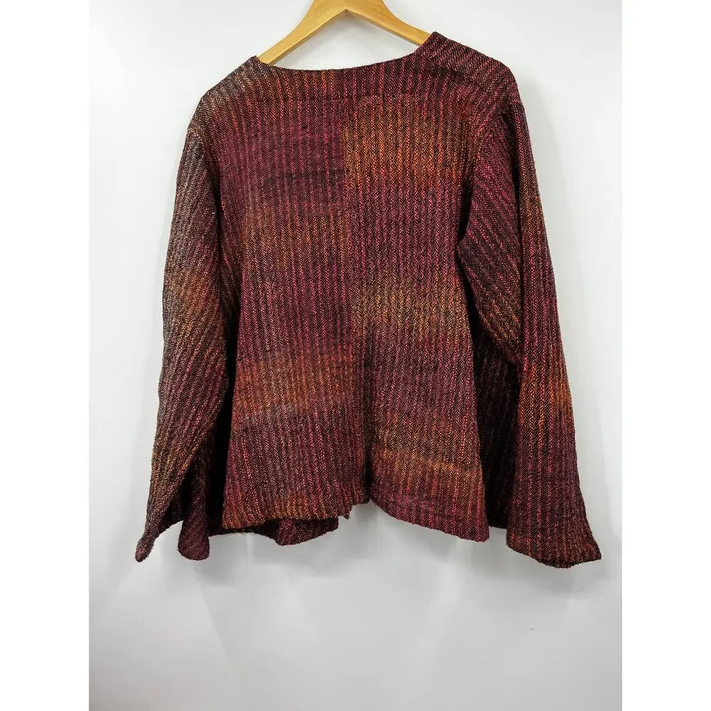 Yasuko Kurisaka Womens Hand Woven Cotton Single Button Jacket Orange Textured - Picture 7 of 7